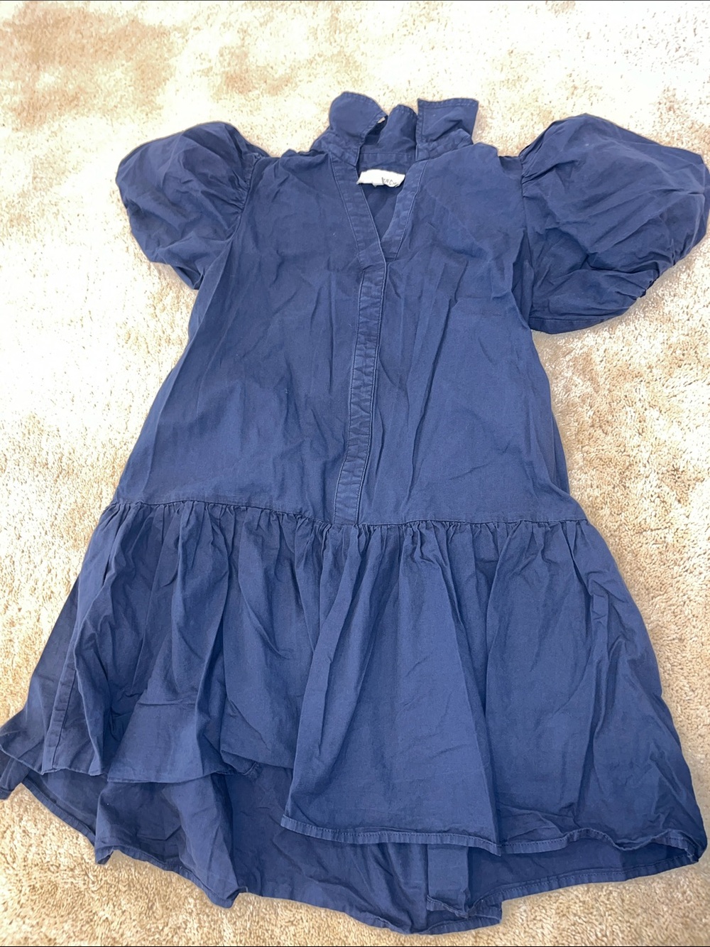 Classic Puff-Sleeve Navy french style Dress